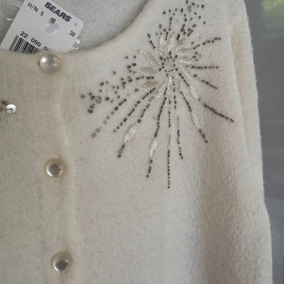 NWT Jessica brand from Sears ladies size large ivory color cardigan with sequins - Picture 2 of 5